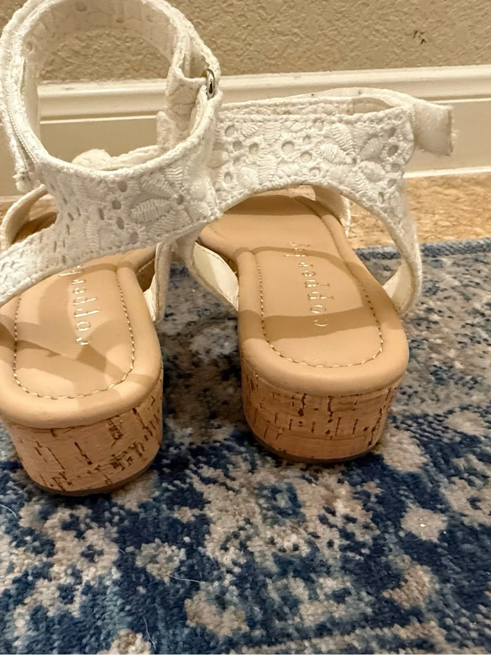 Copper Key Girls White Lace Wedge Sandals